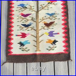 Vintage Handwoven Wool Folk Art Bird Tree Rug Southwestern Wall Hanging Boho Vintage Handwoven Wool Folk Art Bird Tree Rug Southwestern Wall Hanging Boho