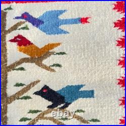 Vintage Handwoven Wool Folk Art Bird Tree Rug Southwestern Wall Hanging Boho Vintage Handwoven Wool Folk Art Bird Tree Rug Southwestern Wall Hanging Boho