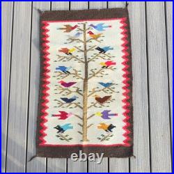 Vintage Handwoven Wool Folk Art Bird Tree Rug Southwestern Wall Hanging Boho Vintage Handwoven Wool Folk Art Bird Tree Rug Southwestern Wall Hanging Boho