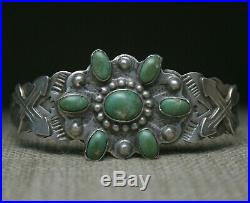 Vintage Harvey Era Navajo Sterling Silver Turquoise Cuff Bracelet