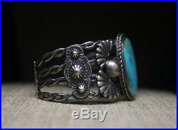 Vintage Harvey Era Navajo Sterling Silver Turquoise Cuff Bracelet
