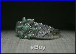 Vintage Harvey Era Navajo Sterling Silver Turquoise Cuff Bracelet