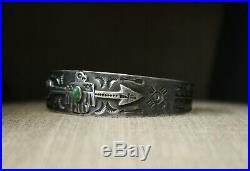 Vintage Harvey Era Navajo Sterling Silver Turquoise Thunderbird Cuff Bracelet