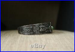 Vintage Harvey Era Navajo Sterling Silver Turquoise Thunderbird Cuff Bracelet