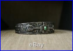 Vintage Harvey Era Navajo Sterling Silver Turquoise Thunderbird Cuff Bracelet