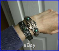 Vintage Harvey Era Navajo Sterling Silver Turquoise Thunderbird Cuff Bracelet