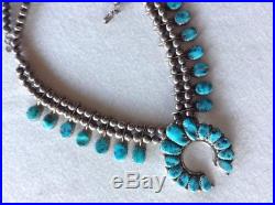 Vintage Henry Roanhorse Navajo Sterling Silver Turquoise Squash Blossom Necklace