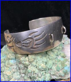 Vintage, Hopi Lawrence Saufkie Sterling Silver Watch Cuff Bracelet, 41.0g