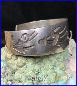 Vintage, Hopi Lawrence Saufkie Sterling Silver Watch Cuff Bracelet, 41.0g