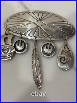 Vintage Hopi Silver Overlay Pin/Brooch with Charms Signed by Artist K. J