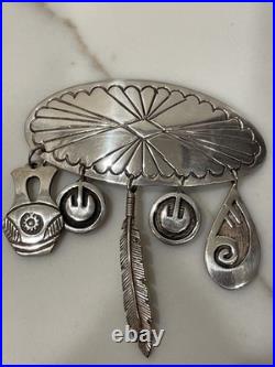 Vintage Hopi Silver Overlay Pin/Brooch with Charms Signed by Artist K. J