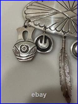 Vintage Hopi Silver Overlay Pin/Brooch with Charms Signed by Artist K. J