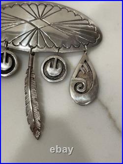 Vintage Hopi Silver Overlay Pin/Brooch with Charms Signed by Artist K. J