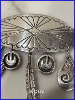 Vintage Hopi Silver Overlay Pin/Brooch with Charms Signed by Artist K. J