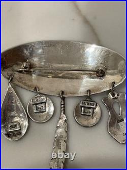 Vintage Hopi Silver Overlay Pin/Brooch with Charms Signed by Artist K. J