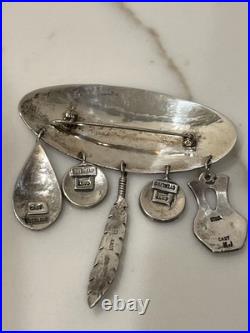 Vintage Hopi Silver Overlay Pin/Brooch with Charms Signed by Artist K. J