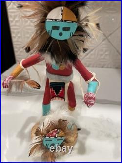 Vintage Hopi Sunface Kachina Figure Collectible Signed by Lary 8.5 1970s-1990s