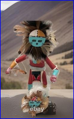 Vintage Hopi Sunface Kachina Figure Collectible Signed by Lary 8.5 1970s-1990s