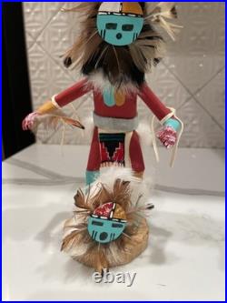 Vintage Hopi Sunface Kachina Figure Collectible Signed by Lary 8.5 1970s-1990s