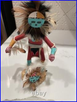 Vintage Hopi Sunface Kachina Figure Collectible Signed by Lary 8.5 1970s-1990s
