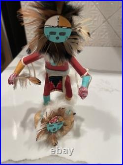 Vintage Hopi Sunface Kachina Figure Collectible Signed by Lary 8.5 1970s-1990s