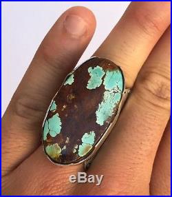 Vintage Huge Native American Navajo Gem Grade Royston Turquoise Stamped Ring