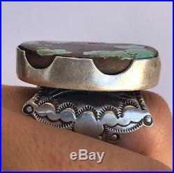 Vintage Huge Native American Navajo Gem Grade Royston Turquoise Stamped Ring