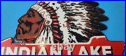 Vintage Indian Lake Porcelain Native American State Park Service Gas Pump Sign