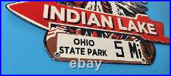 Vintage Indian Lake Porcelain Native American State Park Service Gas Pump Sign