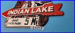 Vintage Indian Lake Porcelain Native American State Park Service Gas Pump Sign