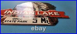 Vintage Indian Lake Porcelain Native American State Park Service Gas Pump Sign