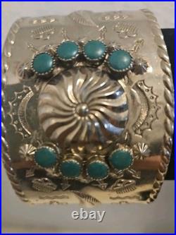 Vintage Indian Silver bracelet with turquoise stones Womens Bracelet