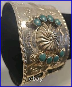 Vintage Indian Silver bracelet with turquoise stones Womens Bracelet