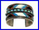 Vintage Inlaid Stones & Turquoise Sterling Silver Cuff Signed AJ 79.9g