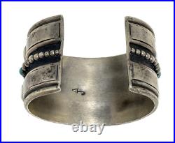Vintage Inlaid Stones & Turquoise Sterling Silver Cuff Signed AJ 79.9g