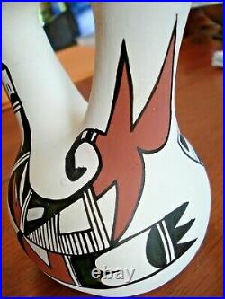 Vintage JE Native American Pottery Hand Painted Wedding Vase Signed