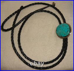 Vintage J WILSON Navajo Signed Sterling Silver Turquoise Bolo Tie