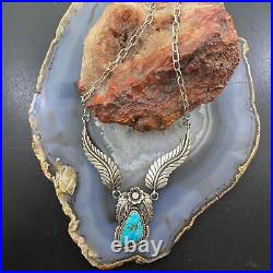 Vintage James Lee Native American Turquoise Leaves Link Chain Sterling Necklace