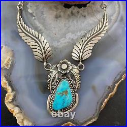 Vintage James Lee Native American Turquoise Leaves Link Chain Sterling Necklace