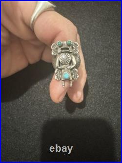 Vintage Kachina Sterling 925 Native American Turquoise Ring Size 7 Signed R. L