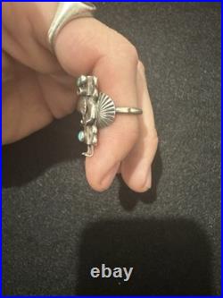 Vintage Kachina Sterling 925 Native American Turquoise Ring Size 7 Signed R. L