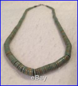 Vintage LARGE 24 Turquoise Graduated Heishi Disc Navajo Sterling Bead Necklace