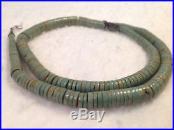 Vintage LARGE 24 Turquoise Graduated Heishi Disc Navajo Sterling Bead Necklace