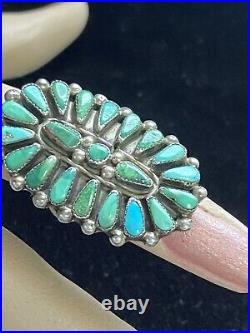 Vintage LONG Navajo Zuni Sterling Silver Petitpoint Turquoise Cluster Ring 7.5