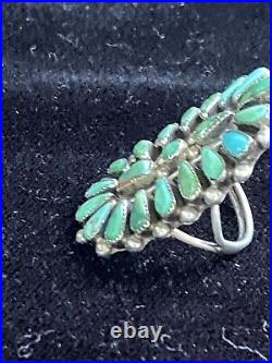 Vintage LONG Navajo Zuni Sterling Silver Petitpoint Turquoise Cluster Ring 7.5