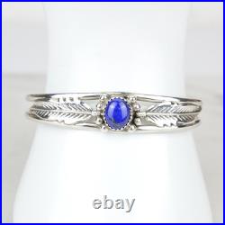 Vintage Lapis Lazuli Sterling Silver Feather Cuff Bracelet 925 Southwestern