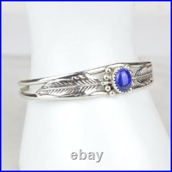 Vintage Lapis Lazuli Sterling Silver Feather Cuff Bracelet 925 Southwestern