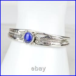 Vintage Lapis Lazuli Sterling Silver Feather Cuff Bracelet 925 Southwestern
