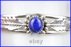 Vintage Lapis Lazuli Sterling Silver Feather Cuff Bracelet 925 Southwestern