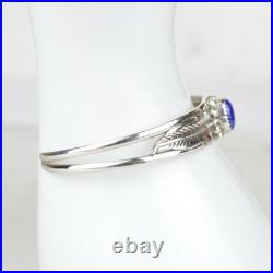 Vintage Lapis Lazuli Sterling Silver Feather Cuff Bracelet 925 Southwestern